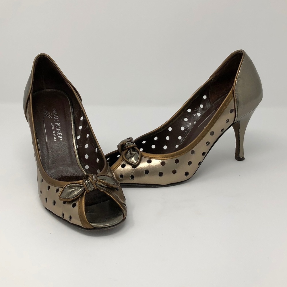 Donald J Pliner Zazas Silver Bronze Open Toe 6 M